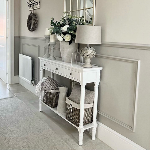 Large White Three Drawer Console Table - Brooklyn Collection