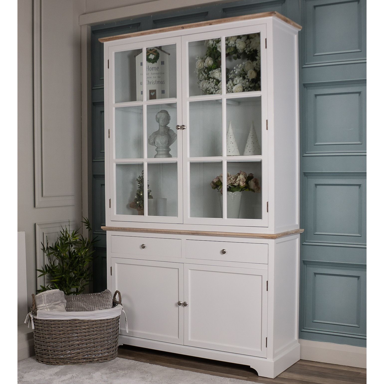 Large White Display Cabinet With Glazed Doors - Cotswold Collection