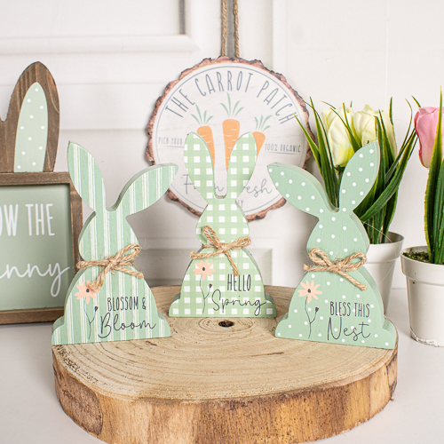 Green Wooden Bunny Ornaments