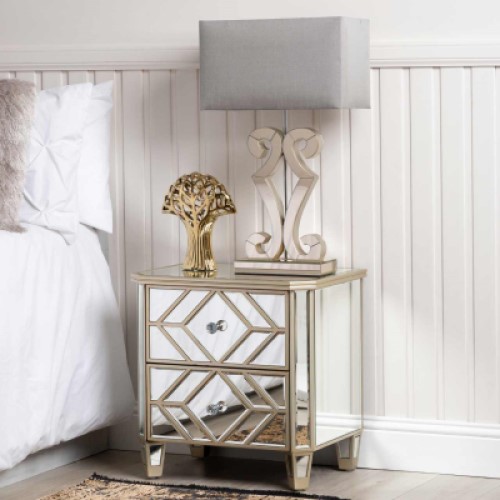 Mirrored gold deals bedside table