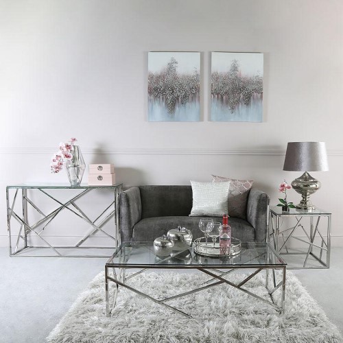 Silver Metal and Glass Console Hallway Table - Vienna Collection