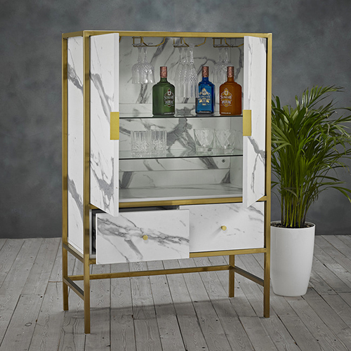 White And Gold Wine Drinks Storage Cabinet Unit Chic Interior